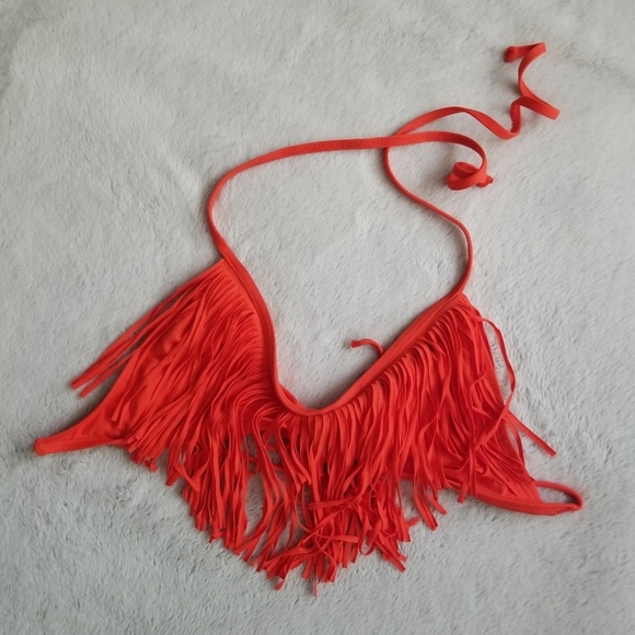L*SPACE Sensual Solids Audrey Straight Fringe Bikini Top Size S - Paprika - Picture 2 of 6